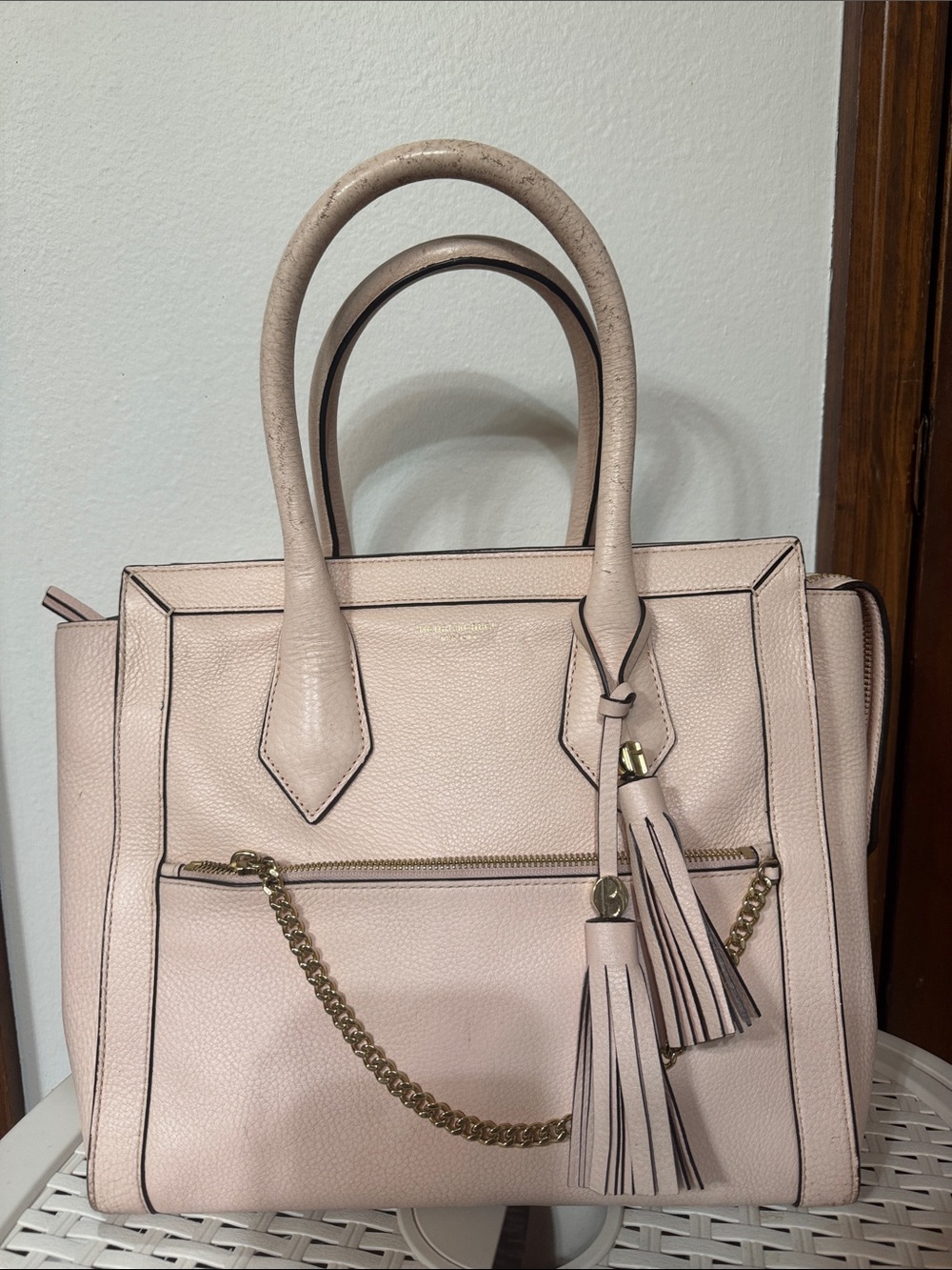 Blush Structured Satchel with Tassel Chain Detail